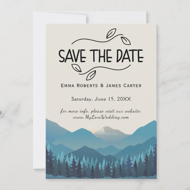 Berg-Rückzugspostkarte zum Speichern des Datums Save The Date (Vorderseite)
