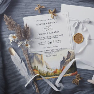 Berg-Rustikale-Wald-Budget-QR-Code-Hochzeit Einladung