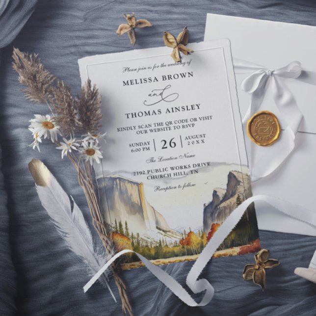 Berg-Rustikale-Wald-Budget-QR-Code-Hochzeit Einladung (Von Creator hochgeladen)