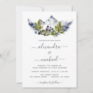 Berg Rustikales Foto Wasserfarbenwelt Hochzeit Einladung