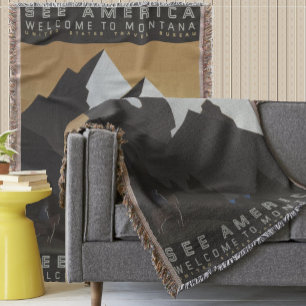 Berg See Amerika Cowboy Montana Muster Decke