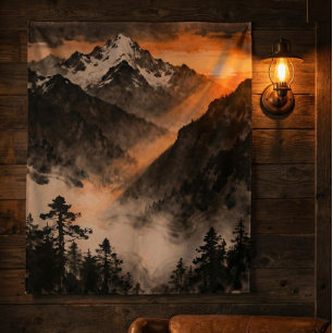Berg-Sonnenuntergangs-Teppich Goldenes Licht-Tin Wandteppich