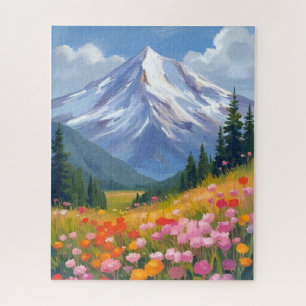 Berg-Wildblumen-Aquarell-Landschaft Puzzle