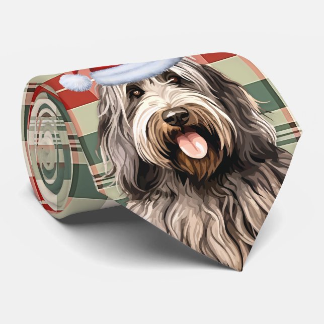 Bergamasco Dog Holiday Kariert Weihnachten Krawatte (Gerollt)