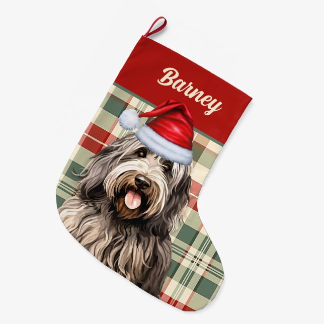 Bergamasco Holiday Kariert mit dem Namen des Hunde Großer Weihnachtsstrumpf (Vorderansicht (hängend))