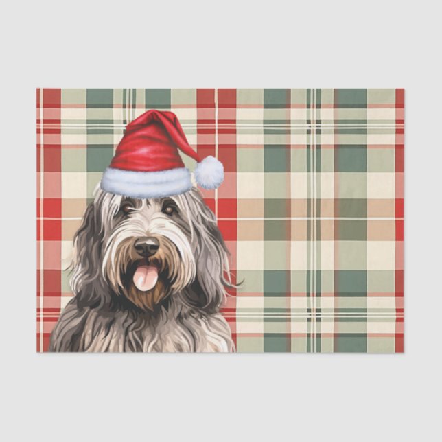 Bergamasco Hund Kariert Weihnachten Seidenpapier (Vorderseite)