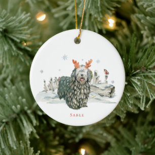 Bergamasco-Schäferhund Wasserfarben-Hund   Monogra Keramik Ornament