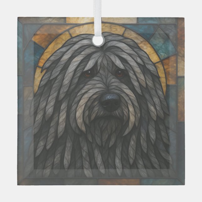 Bergamasco Sheepdog Hund "Stetted Glass" Ornament Aus Glas (Vorderseite)