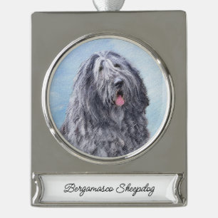 Bergamasco Sheepdog Malerei - Niedlicher Original Banner-Ornament Silber