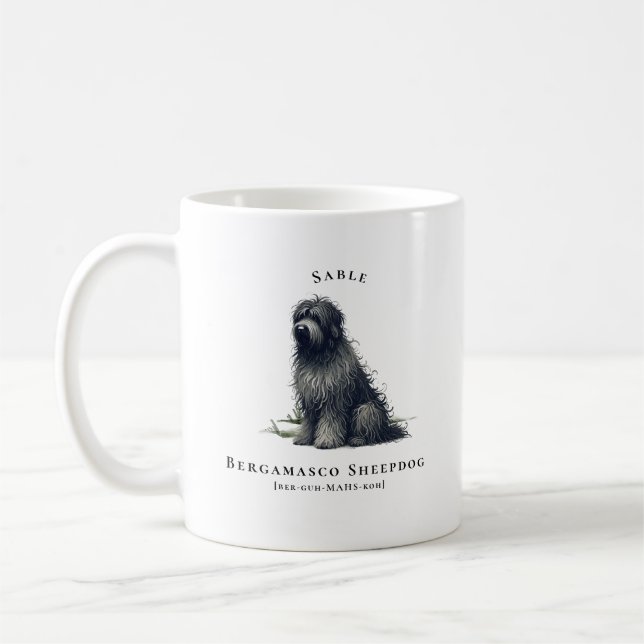 Bergamasco Sheepdog Watercolor Dog | Monogramm Kaffeetasse (Links)