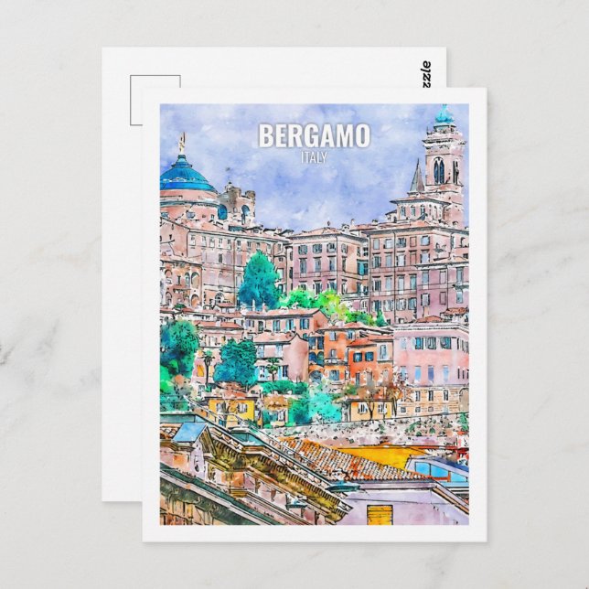 Bergamo Italien Reisen Place Watercolor Postkarte (Vorne/Hinten)