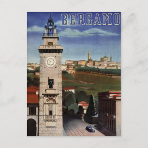 Bergamo Vintage Travel Poster restauriert Postkarte