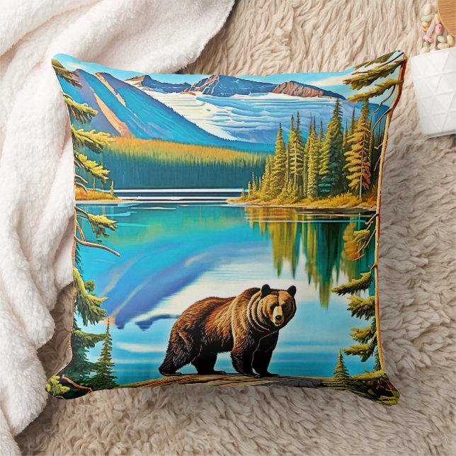 Bergbär: Der See Reflektion Kunst, Dichtung und Mu Kissen (Decke)