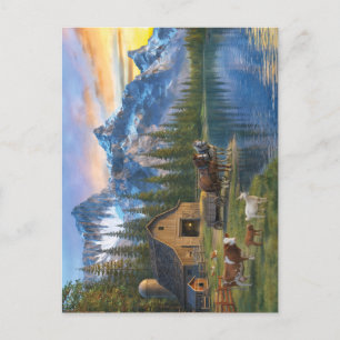Bergbauernhof bei Sonnenuntergang Friedliche ländl Postkarte