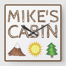 Bergbaum Sonnenschein Camping Campingplatz Kabine Quadratische Wanduhr