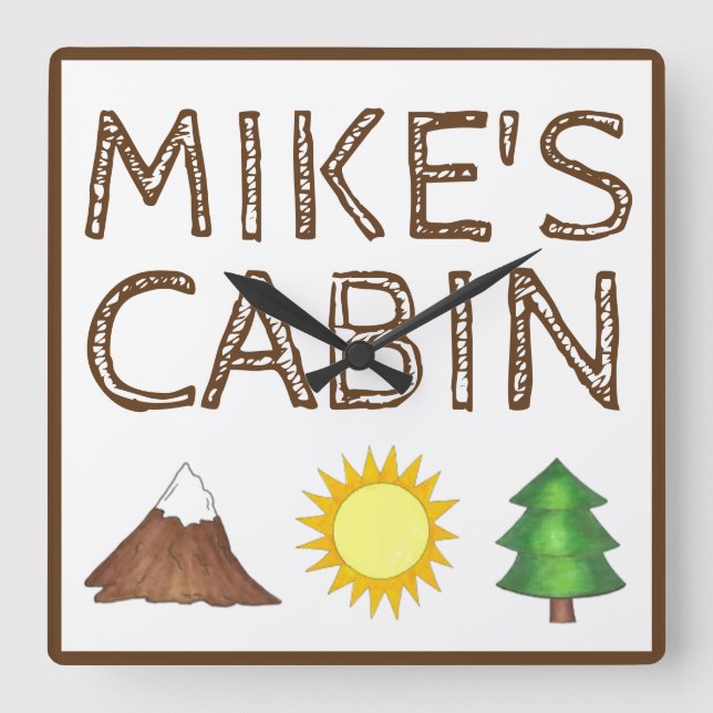 Bergbaum Sonnenschein Camping Campingplatz Kabine Quadratische Wanduhr (Vorderseite)