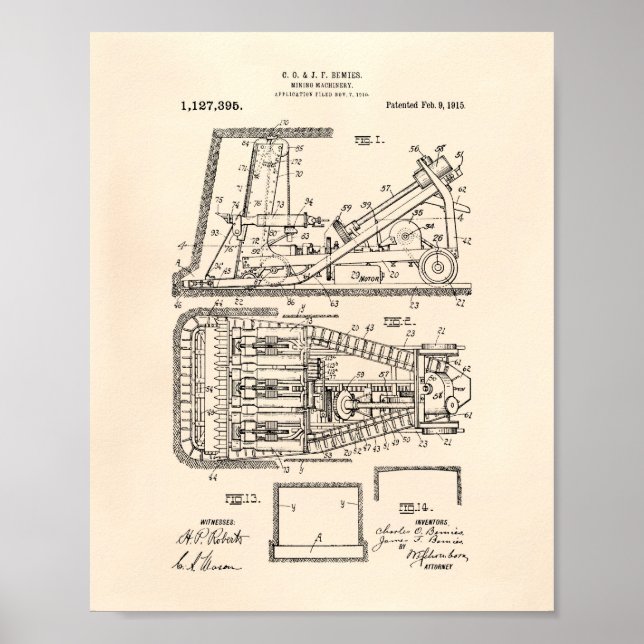 Bergbaumaschine 1915 Patent Art Old Peper Poster (Vorne)