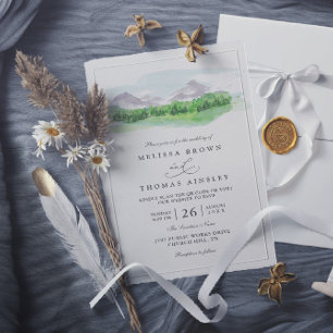 Bergbäume Kiefernwald Rustikal QR-Code Hochzeit Einladung