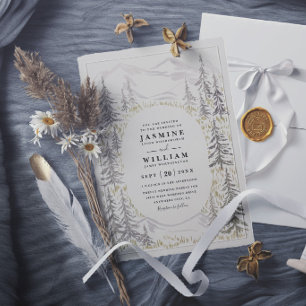 Bergbäume Wald Rustikale Elegante Hochzeit Einladung