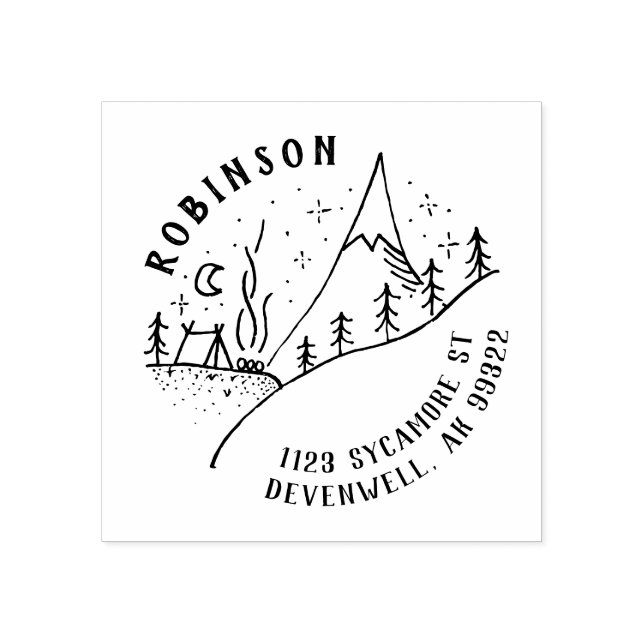 Bergcampfire & Starry Night Sketch Adresse Gummistempel (Prägung)