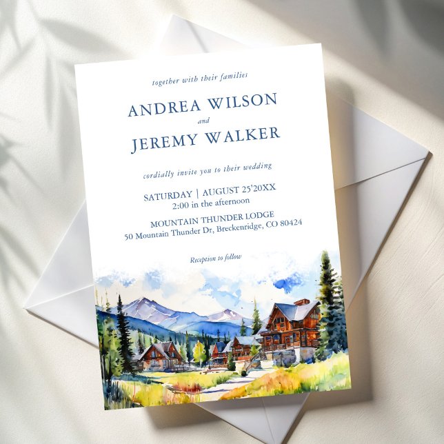 Bergdorf Colorado Sommerlandschaft Hochzeit Einladung (Mountain village Colorado summer landscape scenery wedding Invitation template instant download)