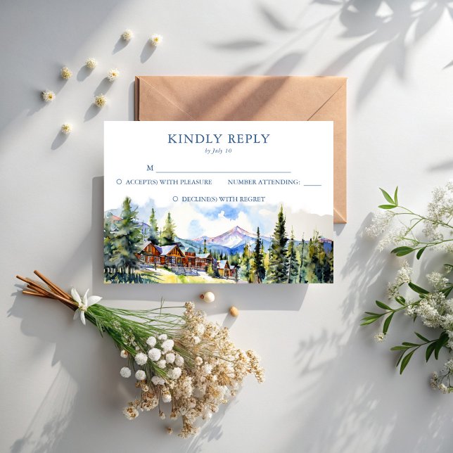 Bergdorf Colorado Sommerlandschaft Hochzeit RSVP Karte (Mountain village Colorado summer scenery landscape wedding invitation RSVP Cards)