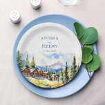 Bergdorf Colorado Sommerlandschaft Pappteller<br><div class="desc">Colorado Bergdörfchen Hochzeit mit Monogramm personalisierte gedruckte Teller Vorlage,  Aquarell Colorado Bergdorf Sommerzenario Hochzeit personalisierte Papier Teller personalisiert Hochzeitsempfangstisch Dekoration</div>