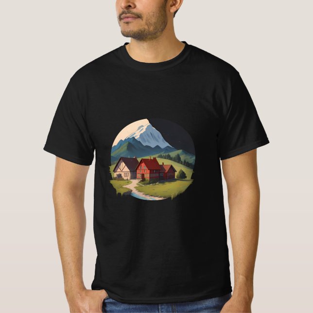 Bergdorf Nacht und Aussicht T-Shirt (Vorderseite)