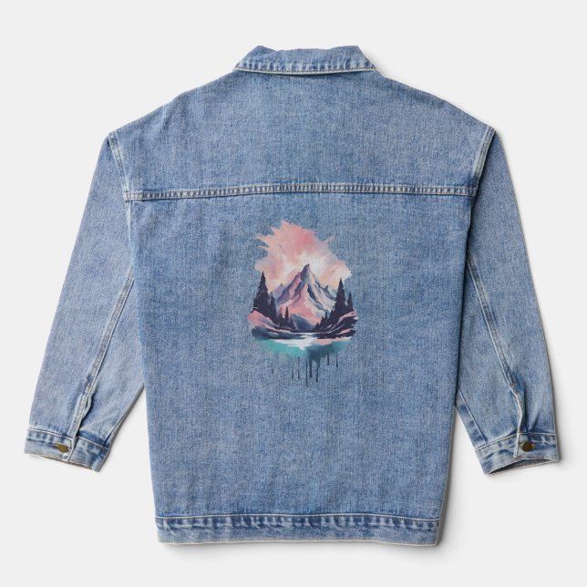 Berge 11 Wasserfall, Geschenk, Hügel, Sonne Jeansjacke (Rückseite)