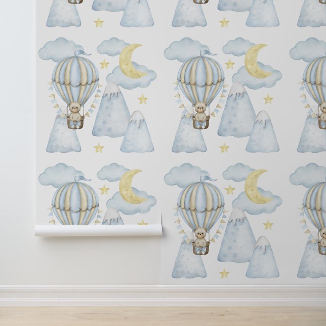 Berge Blue Hot Air Ballon Bären Moon Wolken Tapete (Anwendung)