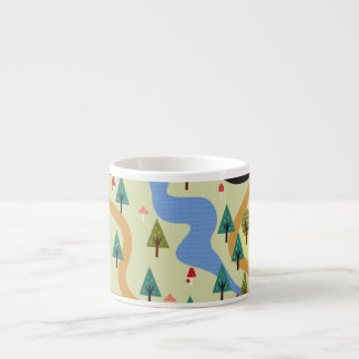 Berge, Flüsse, Wald, Autokomuster. Espressotasse