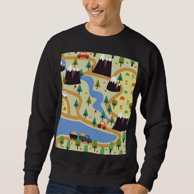 Berge, Flüsse, Wald, Autokomuster. Sweatshirt (Vorderseite)
