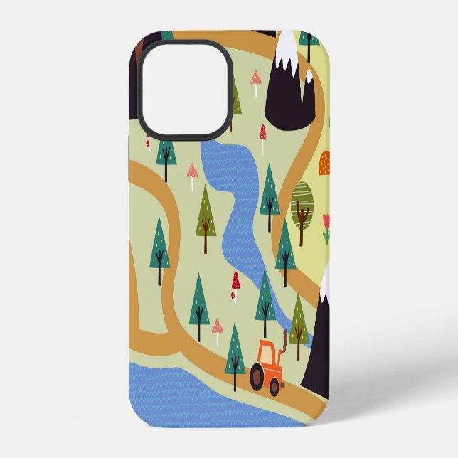 Berge, Flüsse, Wald, Automuster. iPhone Hülle (Rückseite)