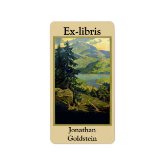 Berge, Hirsche, Bäume, Buchzeichen Adressaufkleber