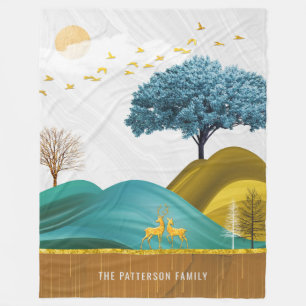 Berge Hirschlandschaft Stilvolle Familienname Fleecedecke