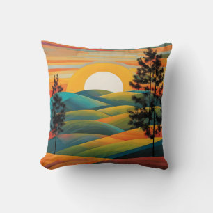 Berge Hügel Bäume Sonnenuntergang Sonnenaufgang Kissen