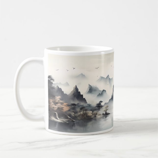Berge, Hügel, Nebel und Fluss Kaffeetasse (Links)