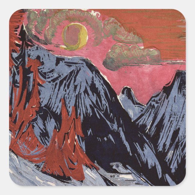 Berge im Winter 1919 Quadratischer Aufkleber (Vorderseite)