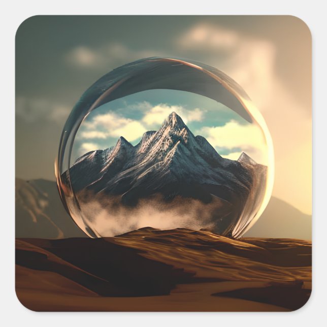 Berge in einer Blasen-Globe Quadratischer Aufkleber (Vorderseite)