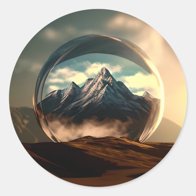 Berge in einer Blasen-Globe Runder Aufkleber (Vorderseite)