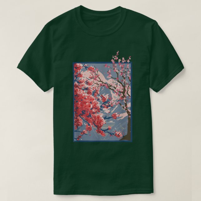 Berge Japanische Blume Rosa Sakura Tree Cherry B T-Shirt (Design vorne)
