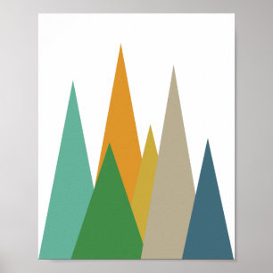 Berge Mid Century Modern Grün Blau Orange Poster
