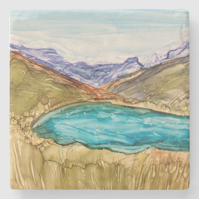 Berge mit See Steinuntersetzer (Vorderseite)