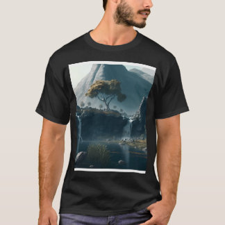 Berge mit Wasserfällen und Bäumen Wandkunst Grafik T-Shirt