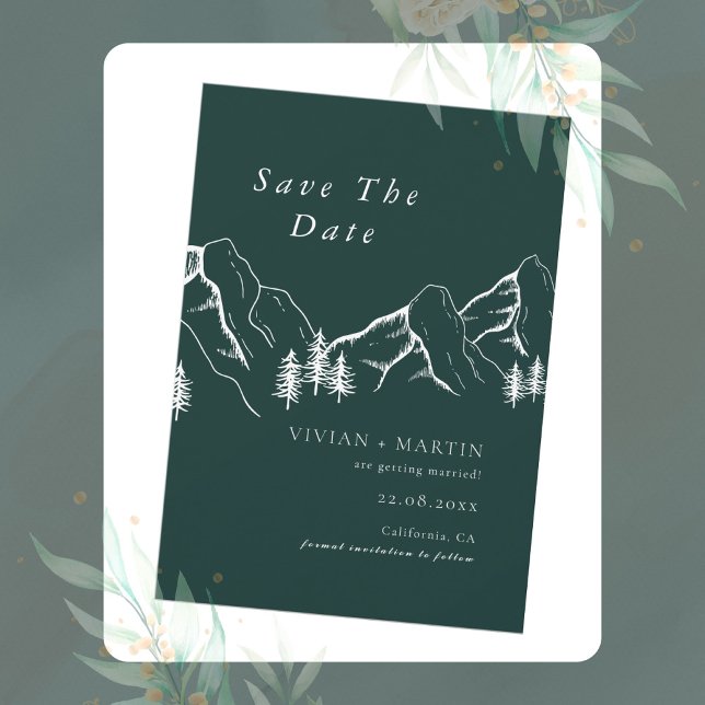 Berge Pine Tree Emerald Foto Save the Date Einladung (Von Creator hochgeladen)