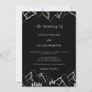 Berge Pine Tree QR Code Black Wedding Einladung