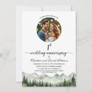 Berge Pinienbäume 1. Hochzeitstag Foto Einladung