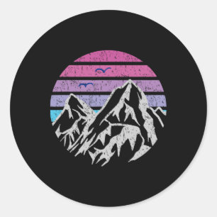 Berge Retro Sonnenuntergang Vintage Grafik Wandern Runder Aufkleber