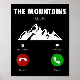 Berge rufen lustigen mobilen Handy-Anruf an Poster