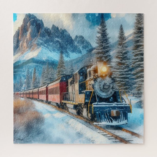 Berge und alter Zug  Puzzle (Vertikal)